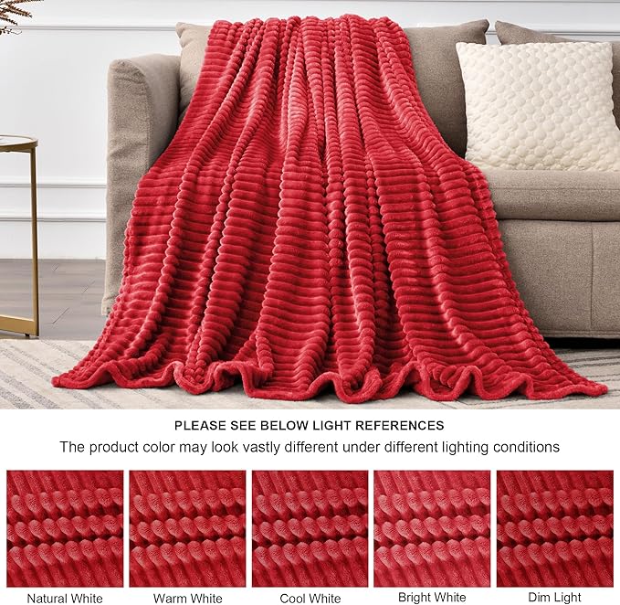 BEDELITE Fleece Throw Blanket for Couch – 3D Ribbed Jacquard Soft and Warm Decorative Fuzzy Blanket – Cozy, Fluffy, Plush Lightweight Red Throw Blankets for Bed, Sofa, 50x60 inches