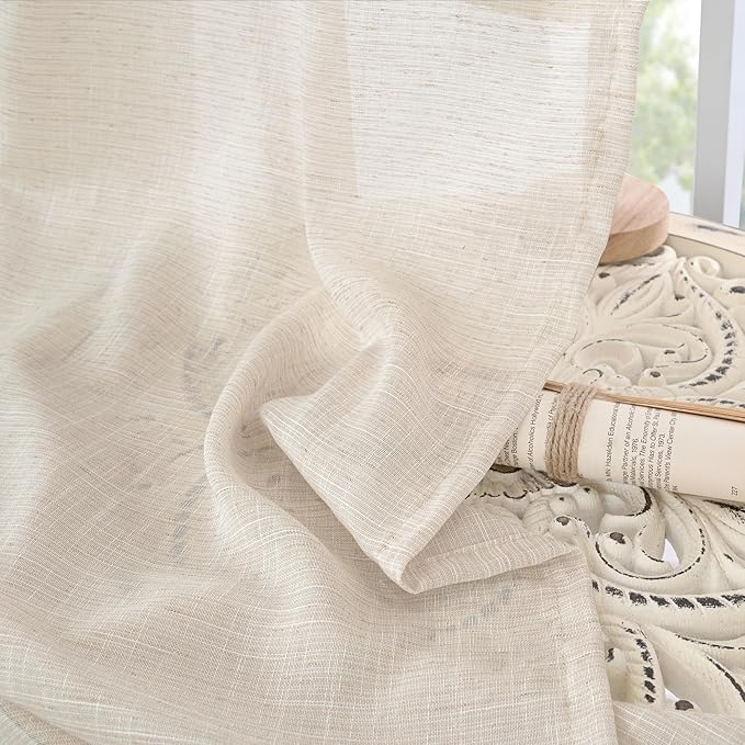 Curtain Panels, Oatmeal Linen-Textured, Light-Filtering, 2 Pack, 72 Inch