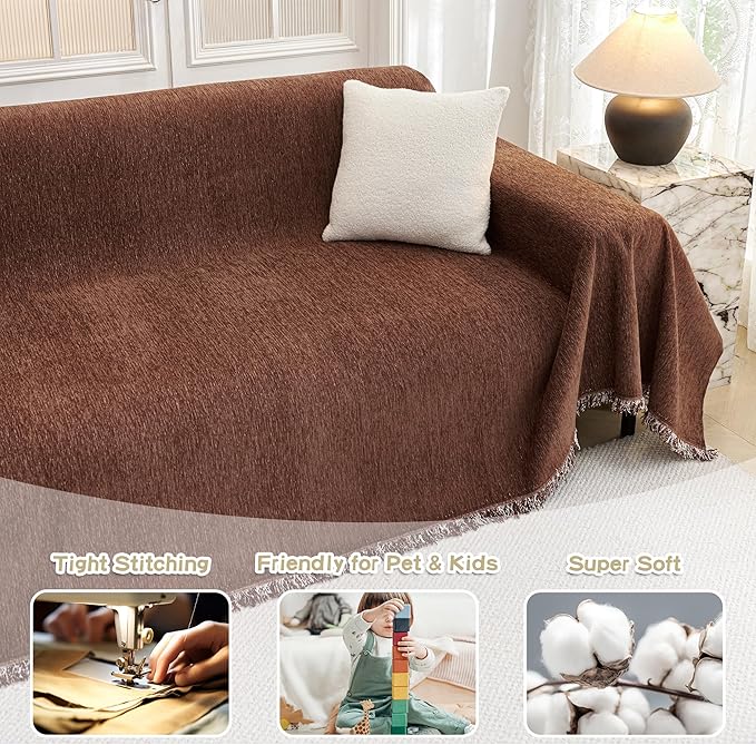 MYSKY HOME Oversized Couch Cover Sofa Covers Couch Covers for 3 Cushion Couch Sofa Pet Friendly L Shaped Couch Cover Sectional Couch Covers Non Slip Furniture Protector for Kids, 91"x150", Chocolate