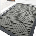 OLANLY Front Door Mat Outside Entrance 33x21, Absorbent, Heavy Duty Sturdy Natural Rubber Doormat Indoor Outdoor, Stain Fade Resistant, Non-Slip Low Profile Floor Mat for Entryway, Modern Gray Diamond