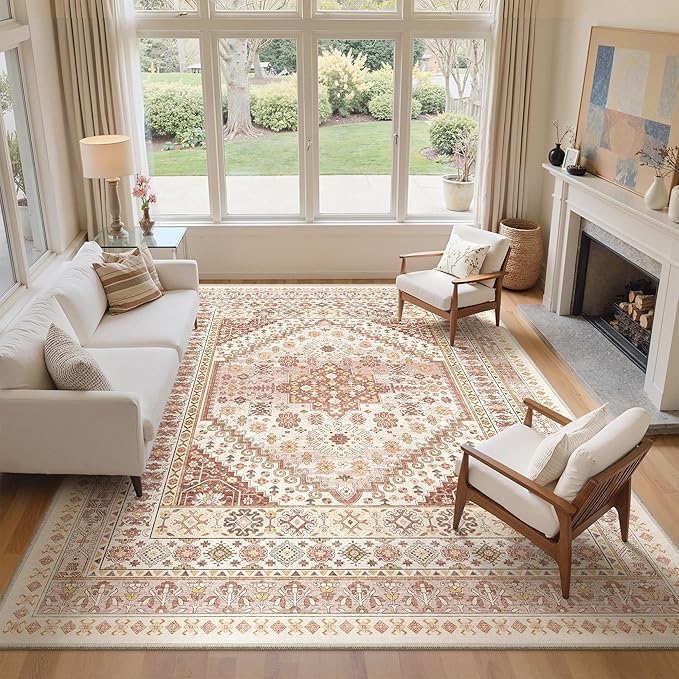 zesthome 8x10 Area Rugs for Living Room,Non-Slip Backing Washable Rugs,Vintage Large Area Rug，Stain Resistant Home Decor Rug