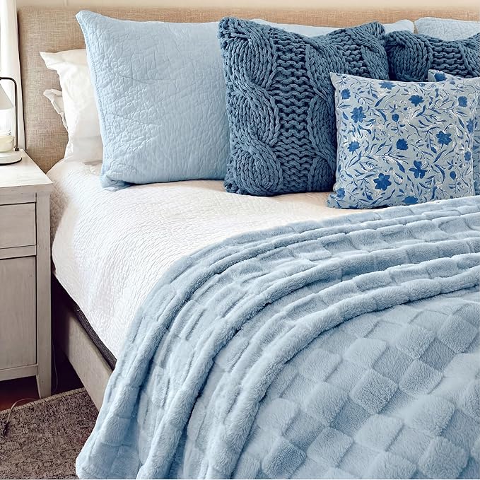 Bedsure GentleSoft Light Blue Throw Blanket for Couch - Checkered Fleece Blankets Gifts for Kids Girls, Cute Soft Cozy Throw for Bedroom Home Decor Gifts, 50x60 Inches
