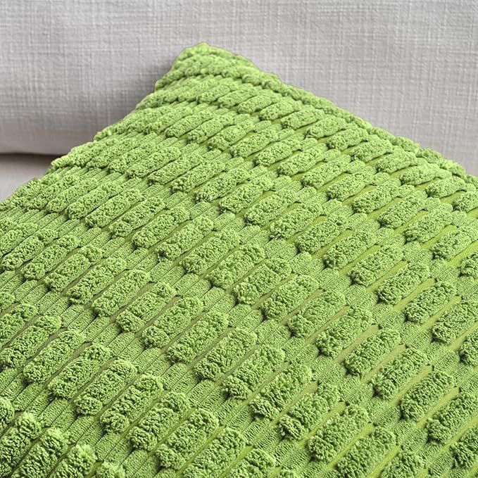 Fancy Homi 4 Packs Boho Lime Green Decorative Throw Pillow Covers 24x24 Inch for Couch Bed Sofa, Rustic Modern Farmhouse Home Decor, Soft Plush Corduroy Cute Square Cushion Case 60x60 cm