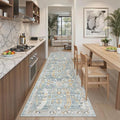 Madane Runner Rug 2'6''x8' Kitchen Runner, Hallway Runner Printed Vintage Washable Rugs Soft Non-Slip Low Pile Runners for Hallways Laundry Room Distressed Carpet, Blue/Gold