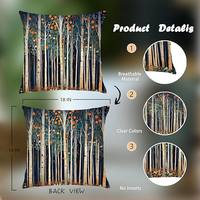 Rustic William Morris Inspired Autumn Forest Decor Pillow Covers 18x18,Vintage Botanical Nature Decorative Throw Pillow Covers for Home Bedroom Living Room