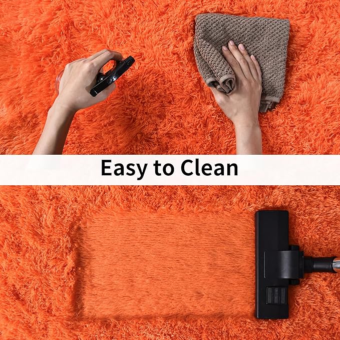Soft Runner Rugs for Bedroom Hallways, 2x6 Orange Fluffy Shag Throw Area Rug Non Slip for Bedside Dorm, Long Shaggy Furry Carpet for Nursery Living Room