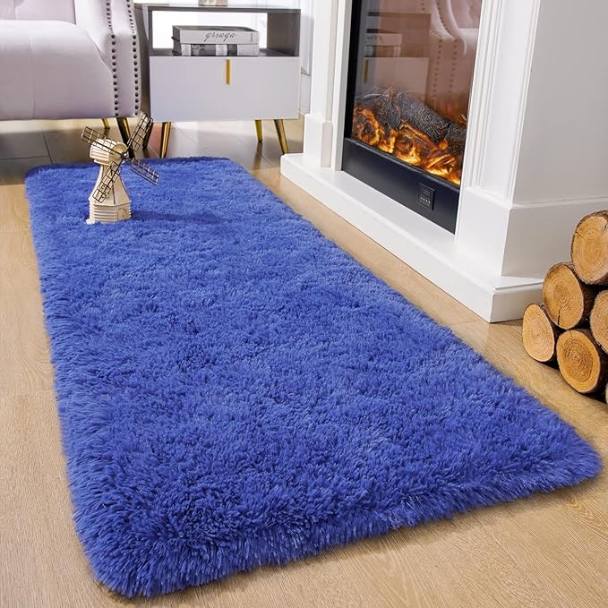 Chicrug Soft Runner Rug for Bedroom Living Room Plush Fluffy Rugs 2x6 Feet, Shag Furry Runner Rug Carpet Non Shedding for Nursery Children Kids Girls Room Home Decorative, Navy