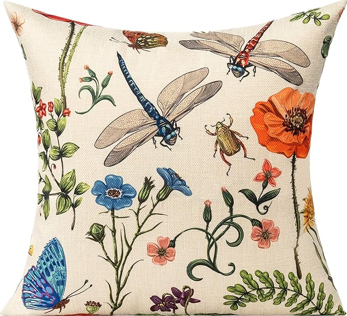All Smiles 16 x 16 Throw Pillow Covers Outdoor Spring Summer Garden Flowers Farmhouse Outside Furniture Bench Decorative Swing Cushion Set of 4 for Patio Sofa Couch Chair