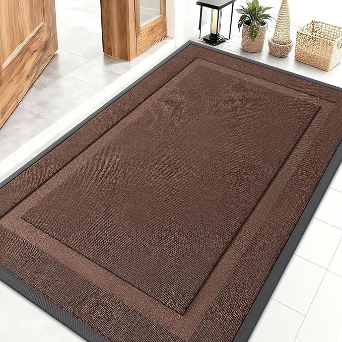 OLANLY Front Door Mat Indoor Outdoor Entrance, Waterproof All-Season, All-Weather Doormat, Sturdy Natural Rubber, Low Profile, Easy Clean Patio Porch Entryway Mat, 47x32, Chocolate Brown