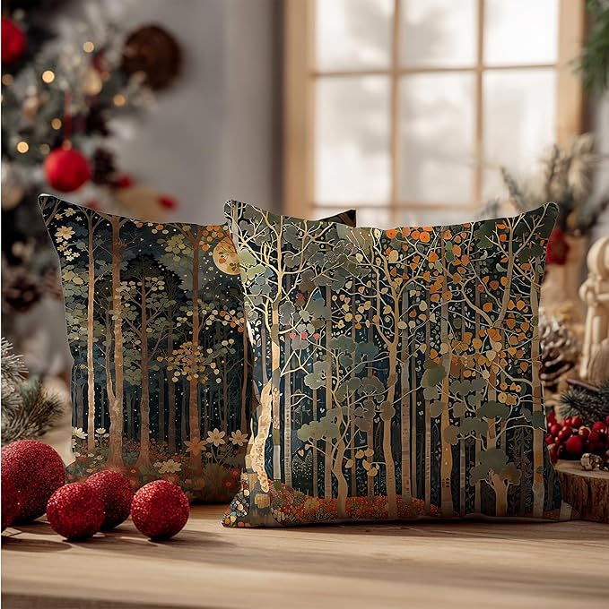 Rustic William Morris Inspired Autumn Forest Decor Throw Pillow Covers 18x18 Set of 4,Vintage Botanical Nature Decorative Throw Pillow Covers for Home Bedroom Living Room,Fall Home Room Decor