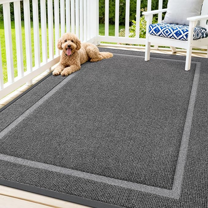 OLANLY Front Door Mat Indoor Outdoor Entrance, Waterproof All-Season, All-Weather Doormat, Sturdy Natural Rubber, Fade Resistant, Low Profile, Easy Clean Patio Porch Entryway Mat, 71x47, Dark Grey