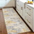 2x5 Washable Kitchen Runner Rug: Modern Abstract Runners for Hallway Soft Non Slip Rugs with Rubber Backing Low Pile Thin Floor Carpet for Entryway Bedroom Bathroom Bedside Indoor(Grey/Yellow,2x5)