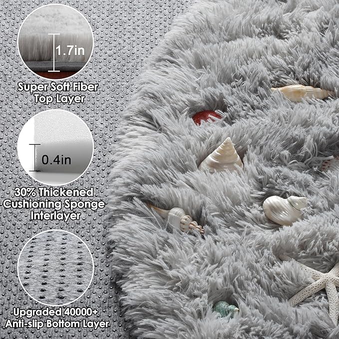 ONASAR Tie-Dyed Light Grey Round Area Rug 4ft, Ultra Soft Bedroom Circle Rugs for Kids Girls Teen Room, Fluffy Plush Shaggy Carpet Floor Mats for Baby Nursery Living Room Playroom Home Decor