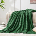BEDELITE Fleece Throw Blanket for Couch – 3D Ribbed Jacquard Soft and Warm Decorative Fuzzy Blanket – Cozy, Fluffy, Plush Lightweight Green Throw Blankets for Bed, Sofa, 50x60 inches