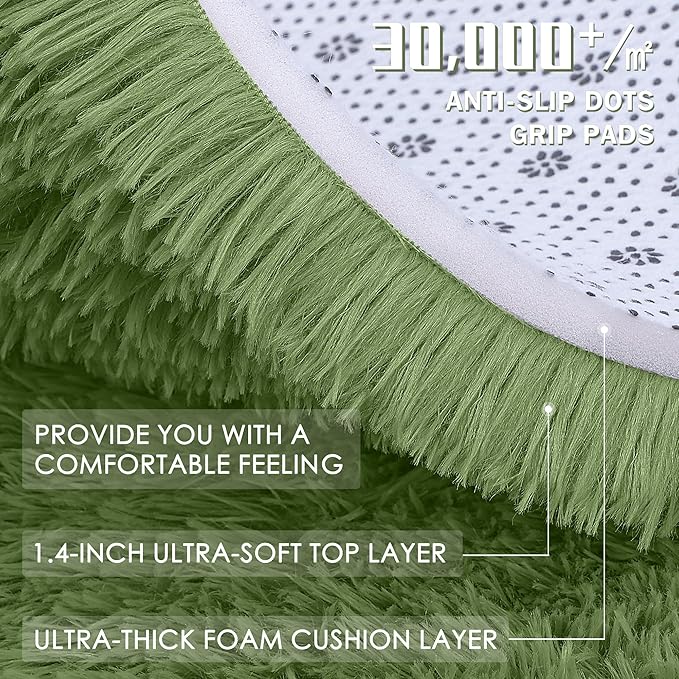 OLANLY 6x9 Machine Washable Large Area Rugs for Living Room, Bedroom, Soft Fluffy Shaggy Bedside Rug, Indoor Floor Carpet for Kids Girls and Boys, Dorms, Nursery, Home Decor Aesthetic, Green