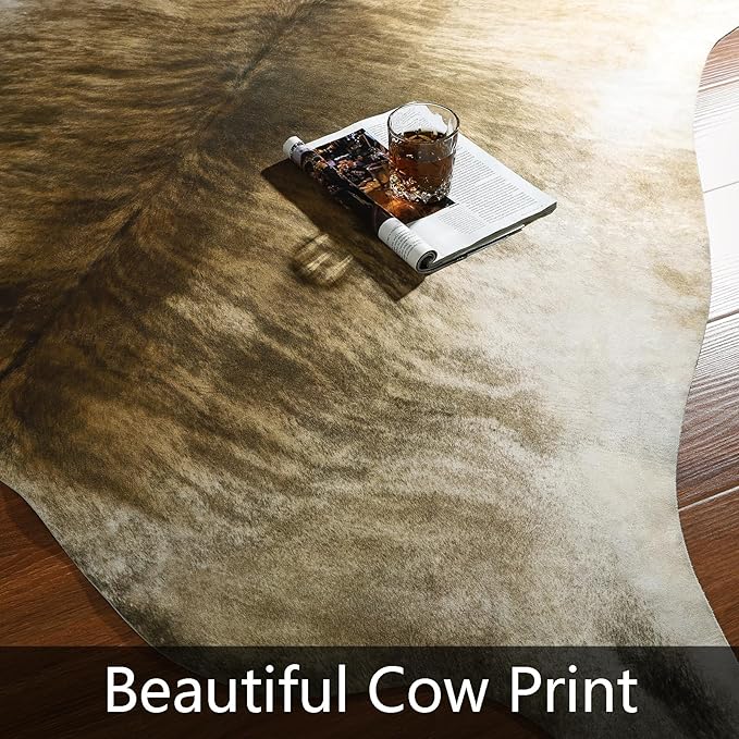 AROGAN Western Decor Faux Fur Cowhide Rug, 4 x 3 Feet Premium Animal Skin Cow Hide Rug, Sturdy Cow Print Rugs for Wall Decor, Western Floor Carpet for Bedroom Living Room, Brownish