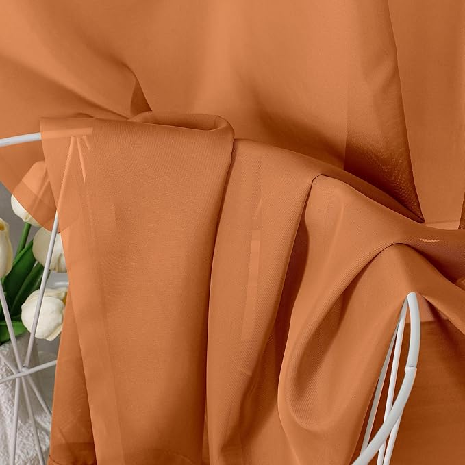 Aiyufeng Orange Sheer Curtains 72 Inch Length 2 Panels Set, Light Filtering Airy Rod Pocket Orange Window Curtain Treatment Drapes for Kitchen Bedroom Living, Each 42Wx72L Inches