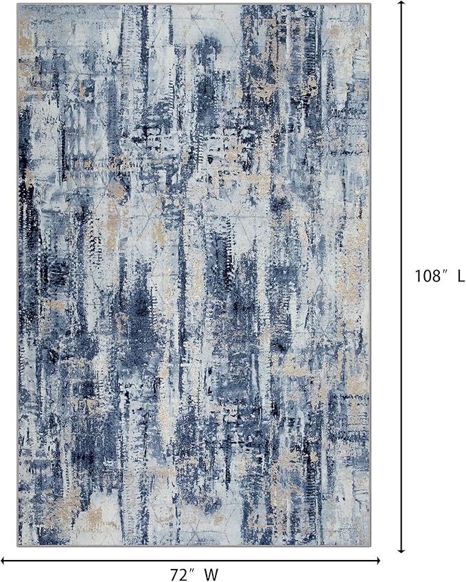 6x9 Area Rugs Washable Rug: Large Modern Abstract Living Room Rug Soft Anti-Skid Thin Carpet Indoor Floor Non-Shedding Carpets for Bedroom Dining Room Farmhouse Nursery Home Office Blue Gold