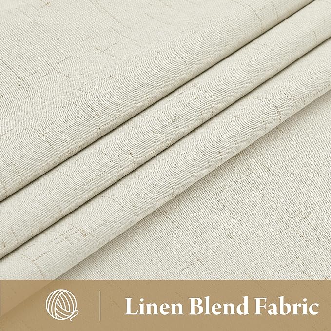 RYB HOME Cream White Linen Blackout Curtains, 100% Blackout Thermal Insulated Boho Farmhouse Window Curtain Panels for Living Room, Back Tab & Rod Pocket, 52" W x 96" L, 2 Panels Set