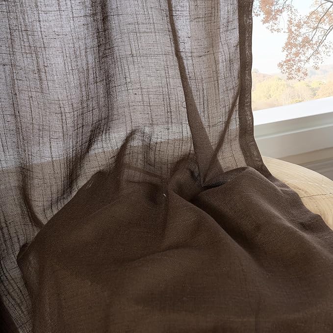 Panels for Small Windows, Brown Linen Blend Light Filtering Curtains, Set of 2