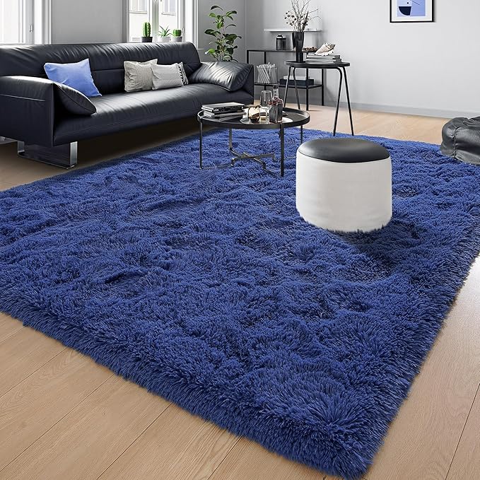 Tepook Super Soft Fluffy Rug for Bedroom, Modern Shaggy Fuzzy Kids Rugs for Living Room, Plush Indoor Nursery Home Decor Dorm Carpet with Non-Slip Bottom, Light Navy, 4 X 6 Feet