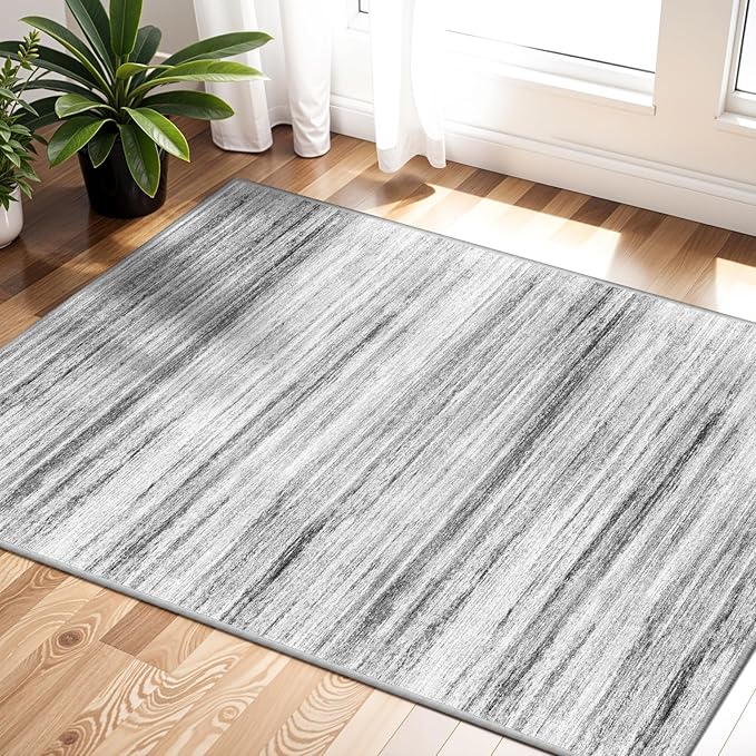 2x3 Small Washable Area Rug: Non-Slip Indoor Door Mat for Entrance Doorway Kitchen Bedroom Living Room - Abstract Farmhouse Throw Rug for Modern Home Decor Grey