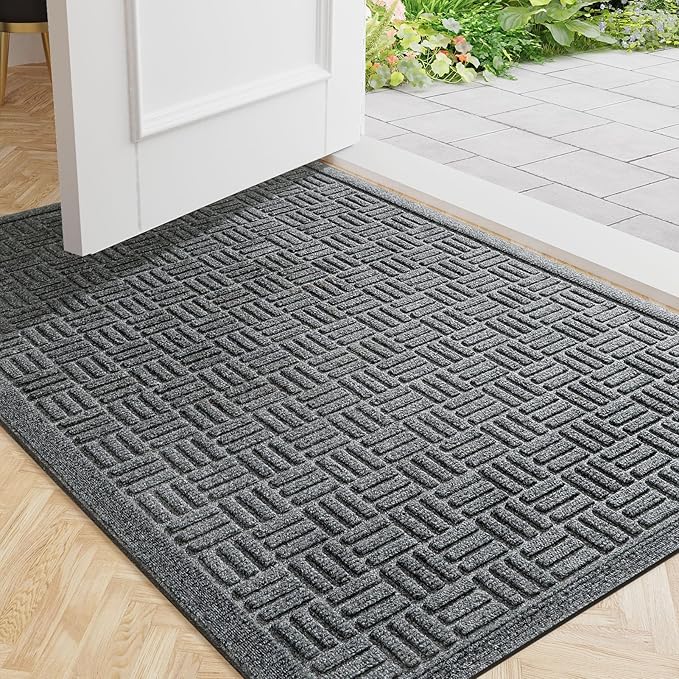 Mibao Front Door Mat Indoor Outdoor Entrance, Dirt Trapping Waterproof All-Season, All-Weather Doormat, Non-Slip Durable Natural Rubber Low Profile Easy Clean Patio Entrance Mat, 47" x 31.5", Grey