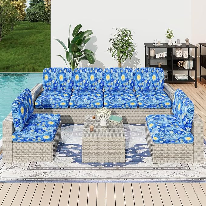 hyha Printed Couch Cushion Covers, Floral Sofa Covers Washable for 2 Cushion Couch, Stretch Pattern Outdoor Cushion Covers for Patio Furniture with Elastic Bottom(Medium, Starry Sky)