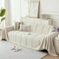 Couch Cover for Dogs, Boho Sofa Covers for 3 Cushion Couch, Chenille Sofa Slipcover for Pets Washable, L-Shape Sectional Loveseat Cover Soft Throw Blankets with Tassels(71x118,Striped Beige)