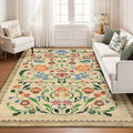 GarveeHome Washable Rug 8x10 Area Rugs for Living Room, Floral Rug for Bedroom, Soft Vintage Non Slip Throw Rugs with Rubber Back, Low Pile Stain Resistant Boho Floral Carpet for Dining Room, Beige