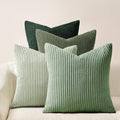 Topfinel Light Green Decorative Throw Pillow Covers Green Series,Winter Fluffy Corduroy Striped Euro Pillows Shams for Couch Bed Bedroom,Western Modern Hunter Green Pillowcase 20x20 Inch Set of 4