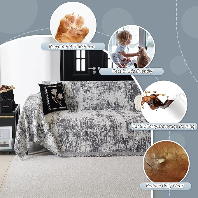 MYSKY HOME Couch Cover for Sectional Sofa Set Abstract Geometric Furniture Sofa Cover Washable for Dog Cat Pet Couch Covers 3 Seat Sofa Chenille Couch Protector Multi-Use Couch Cover Blanket,71" X134"