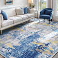Washable Area Rugs7'x9' Non-Slip Modern Abstract Soft for Living Room Entryway Bedroom Nursery, Print Pattern, Grey Blue Gold/Golden