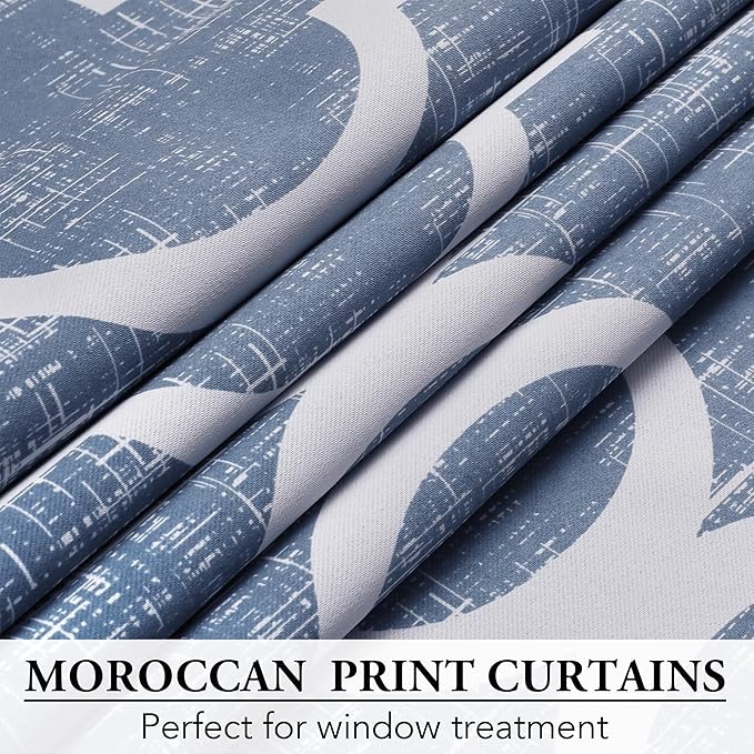 Beauoop 100% Blackout Curtains 108 Inches Long 2 Panels for Bedroom Living Room Blue Moroccan Geo Room Darkening Thermal Insulated Soundproof Grommet Top Window Treatments Drapes, 50x108 Set of 2