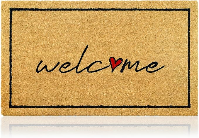 Welcome - 17"x29" - Coir Door Mat with Heavy Duty Backing - Welcome Mats for Entryway, Porch - Anti-Slip PVC & Coconut Fiber Surface - Natural Home Accessories, Minimalist Original Design