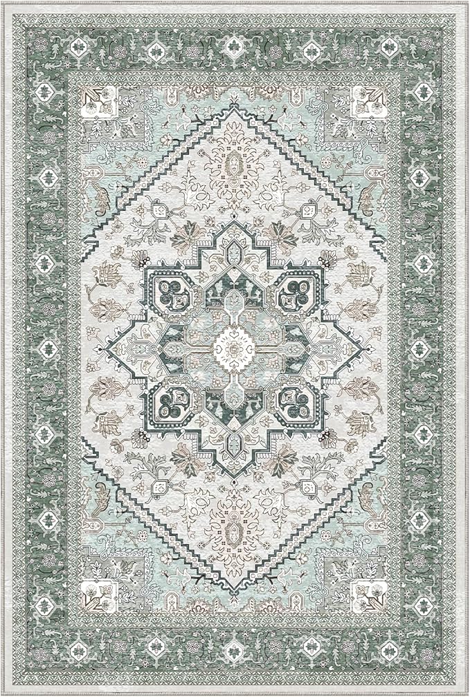 OPPODREAM Soft 8x10 Area Rugs, Washable Rugs 8x10 with Non Slip Backing, Faux Cashmere Low-Pile 8 x 10 Carpet, Green