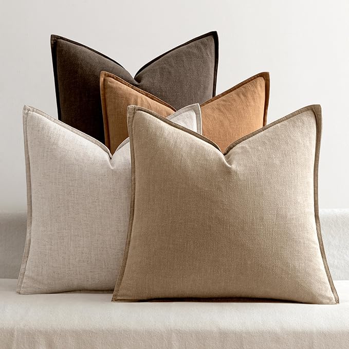 MIULEE Neutral Brown Linen Pillow Covers Pack of 4 Decorative Natural Fall Throw Pillow Covers Soft Accent Boho Farmhouse Couch Pillowcases Modern Spring Decor for Living Room Bed Sofa 20x20 Inch