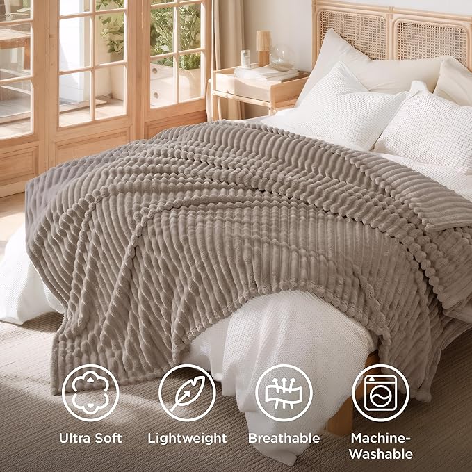 Bedsure GentleSoft Light Brown Fleece Blanket for Couch - Cozy Soft Blankets for Women, Cute Small Throws for Girls, 108x90 Inches