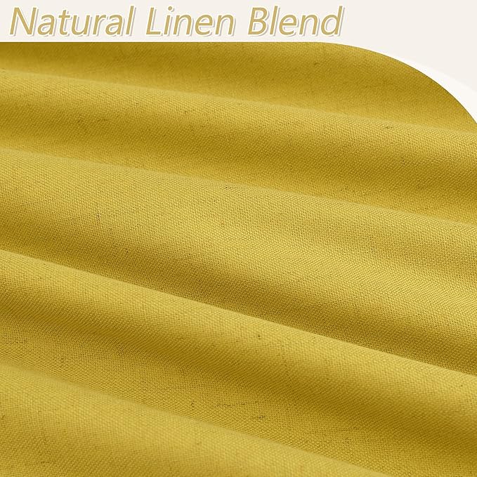 Guken Celery Yellow 100% Blackout Linen Curtains 102 Inch Length 2 Panels Set for Living Room Bedroom Back Tab Rod Pocket Thermal Insulated Black Out Drapes Room Darkening,52x102