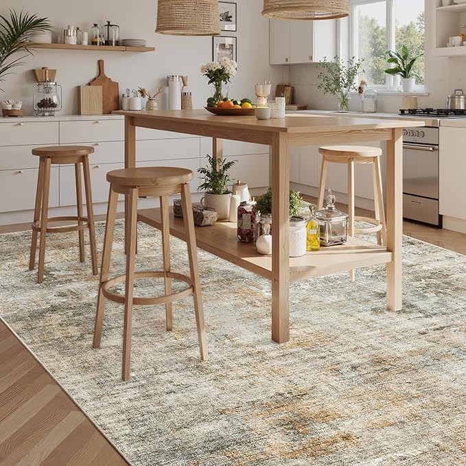9x12 Area Rugs for Living Room, Non-Slip Machine Washable Vintage Rugs, Abstract Low Pile Lightweight Large Rug for Bedroom, Dining Room, Home Office Orange