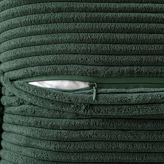MIULEE Decorative Throw Pillow Covers for Couch Bed Livingroom 18x18 Inch Set of 2 Dark Green Boho Accent Throw Pllows Broadside Striped Patchwork Soft Corduroy Pillowcases