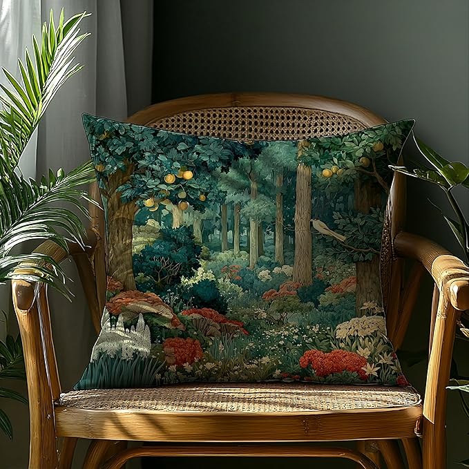 Rustic Forest Green Pillow Covers 18x18 Double-Sided, Cottagecore Summer Lemon Forest Botanical Nature William Morris Inspired Decorative Throw Pillow Covers for Sofa Bed Bedroom Living Room