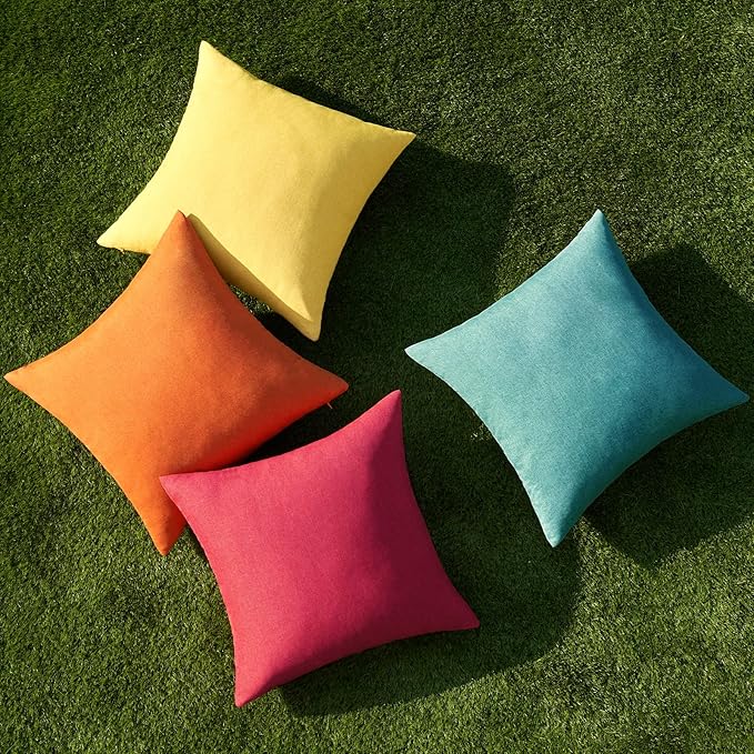 MIULEE Pack of 4 Decorative Outdoor Throw Pillow Covers Linen Waterproof Pillow Covers Farmhouse Cushion Cases for Patio Garden Tent Balcony Couch Sofa18x18 inch Red/Turquoise