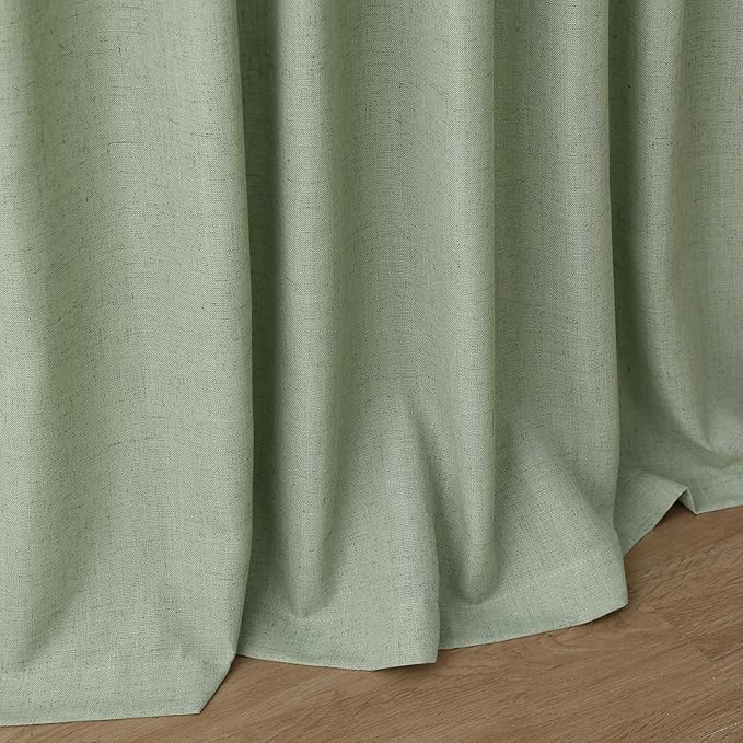 Nanspringt Light Sage Linen Semi Sheer Curtains 80 Inch Length for Living Room Lightweight Door Drapes 2 Panels Set for Bedroom Light Filtering Back Tab Rod Pocket Curtain Protect Privacy 52x80