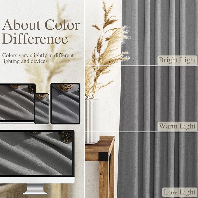 Dark Grey Linen Curtains 100 Inches Long for Bedroom Back Tab Light Filtering Privacy Sheer Curtains Modern Farmhouse Coastal Decor Cotton Textured Curtain for Living Room 2 Panel Set