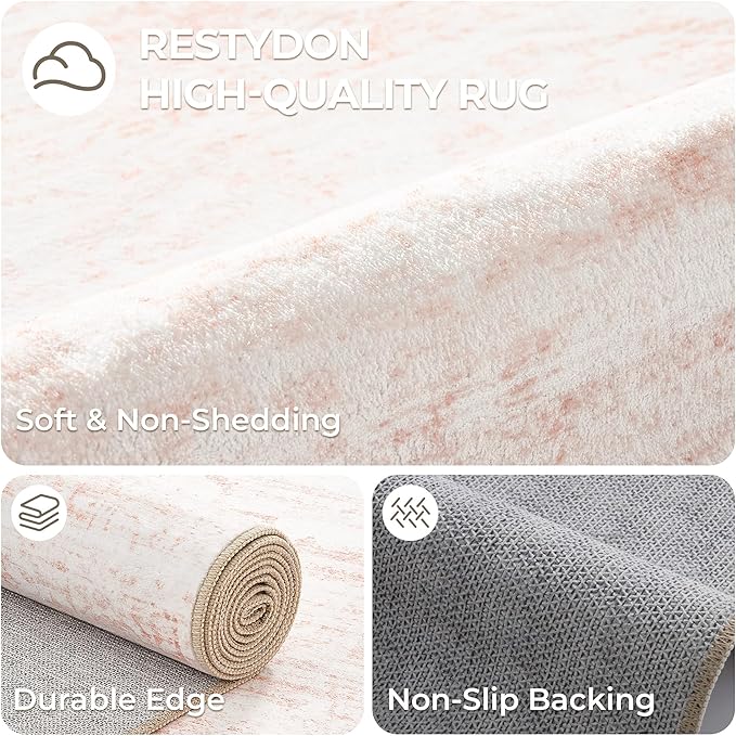 2x10 Runner Rug, Long Hallway Rugs for Dining Room, Living Room, Bedroom, Machine Washable Kitchen Carpet Runner with Rubber Backing, Soft Low Pile Indoor Rug(2'x10', Pink/White)