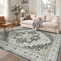 Madane 5x7 Area Rugs for Living Room, Stain Resistant Washable Rug, Non-Slip Backing Area Rug, Vintage Home Decor Rug for Bedroom (Black, 5'x7')