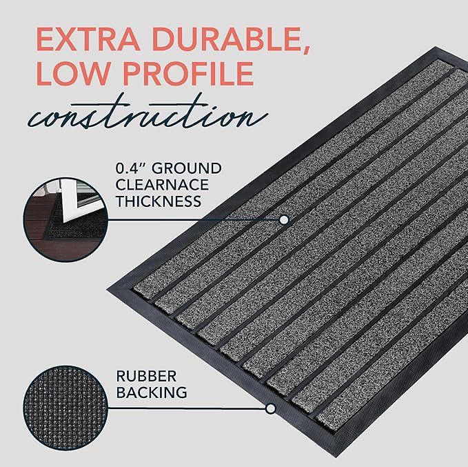 ubdyo Extra Durable Door Mat - Dirt Trapping Outdoor Welcome Mats - Non-Slip Outdoor Indoor Entrance - Low Profile Front Doormat (32" x 20", Bright Grey)