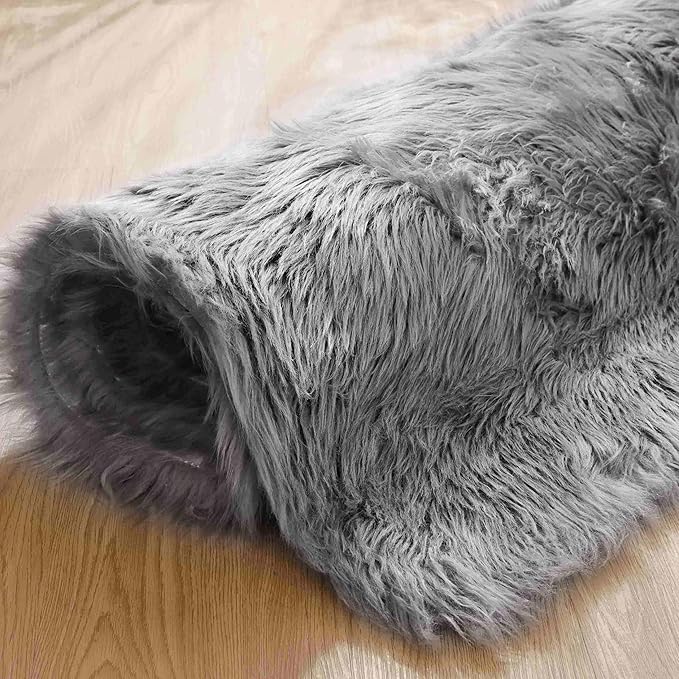 Goolela Grey Area Rug 8x10 Gray Fluffy Fuzzy Furry Rug for Living Room Bedroom Faux Sheepskin Fur Shaggy Rectangle