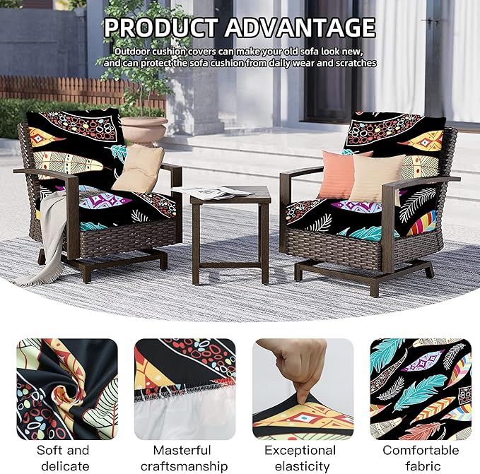 8Pcs Outdoor Cushion Covers, Patio Cushion Covers,Stretch Elastic Slipcovers, Replacement Washable & Reusable Furniture Protector for Patio Couch(Dream Feather,8PCS)